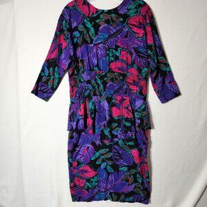 Paquette Too Womens Dress 3/4 Sleeve Midi Sz10  Ruffled Over Skirt  VTG USA
